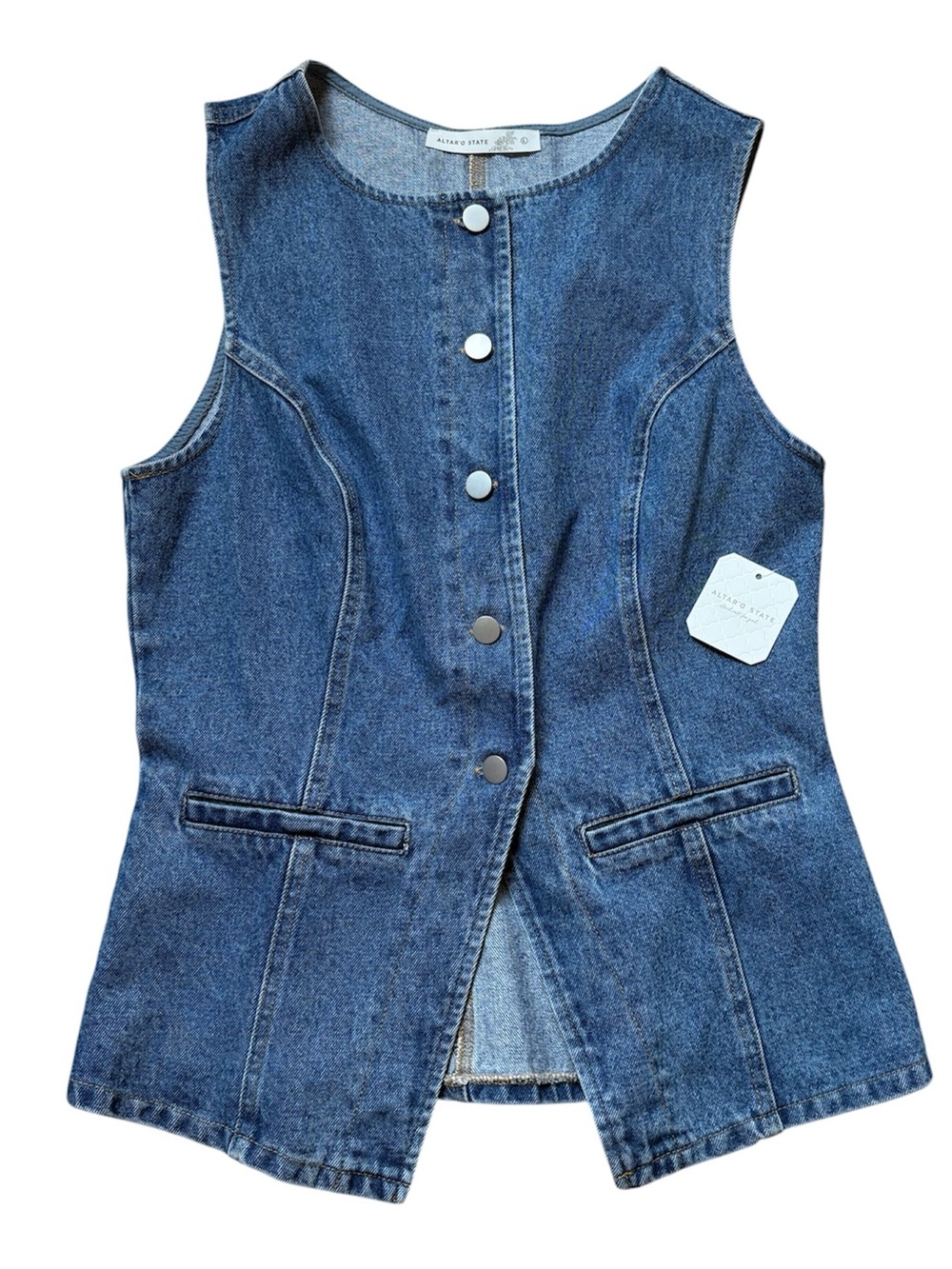 NWT Altar’d State Daisy Button Up Denim Vest Size Large